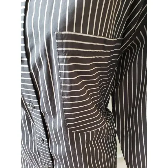A New Day Dress Women L Black White Striped Shirt Long Sleeve Cotton Midi - Picture 7 of 15